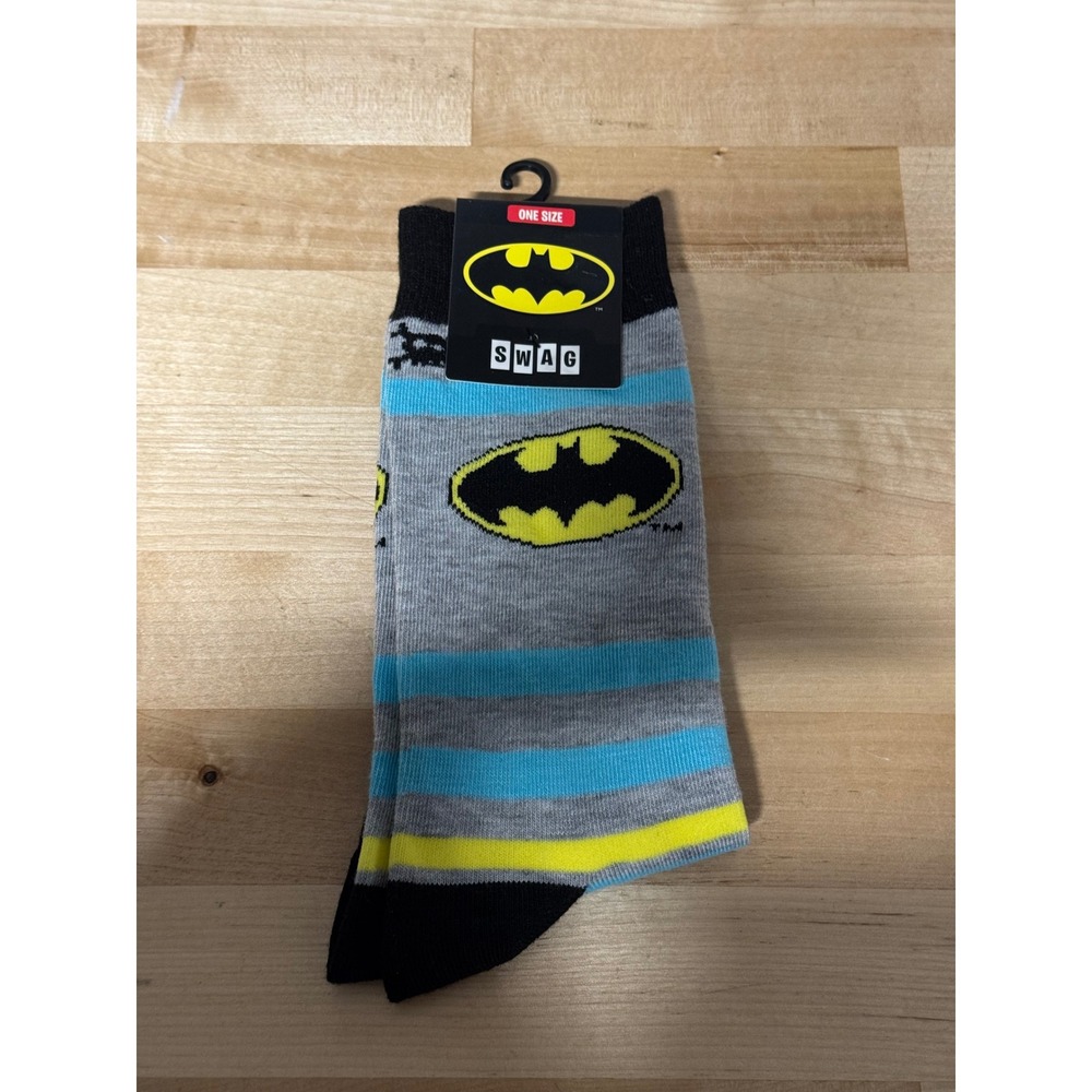 Swag Batman Men‎ Crew Socks Gray Blue Striped One Size DC Comics SX-BTMNS NEW